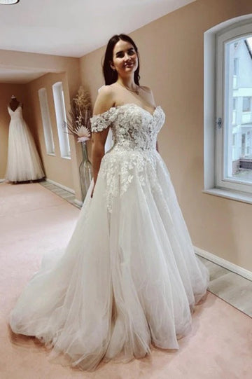 Off the Shoulder Lace Wedding Gowns TWA129