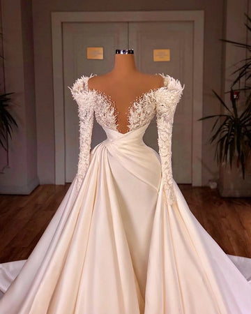 Trendy Long Sleeve Princess Satin Wedding Gowns TWA131