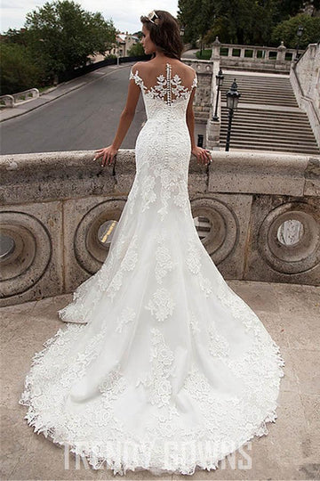 Trendy Illusion Neckline Lace Mermaid Wedding Gown TWA1312