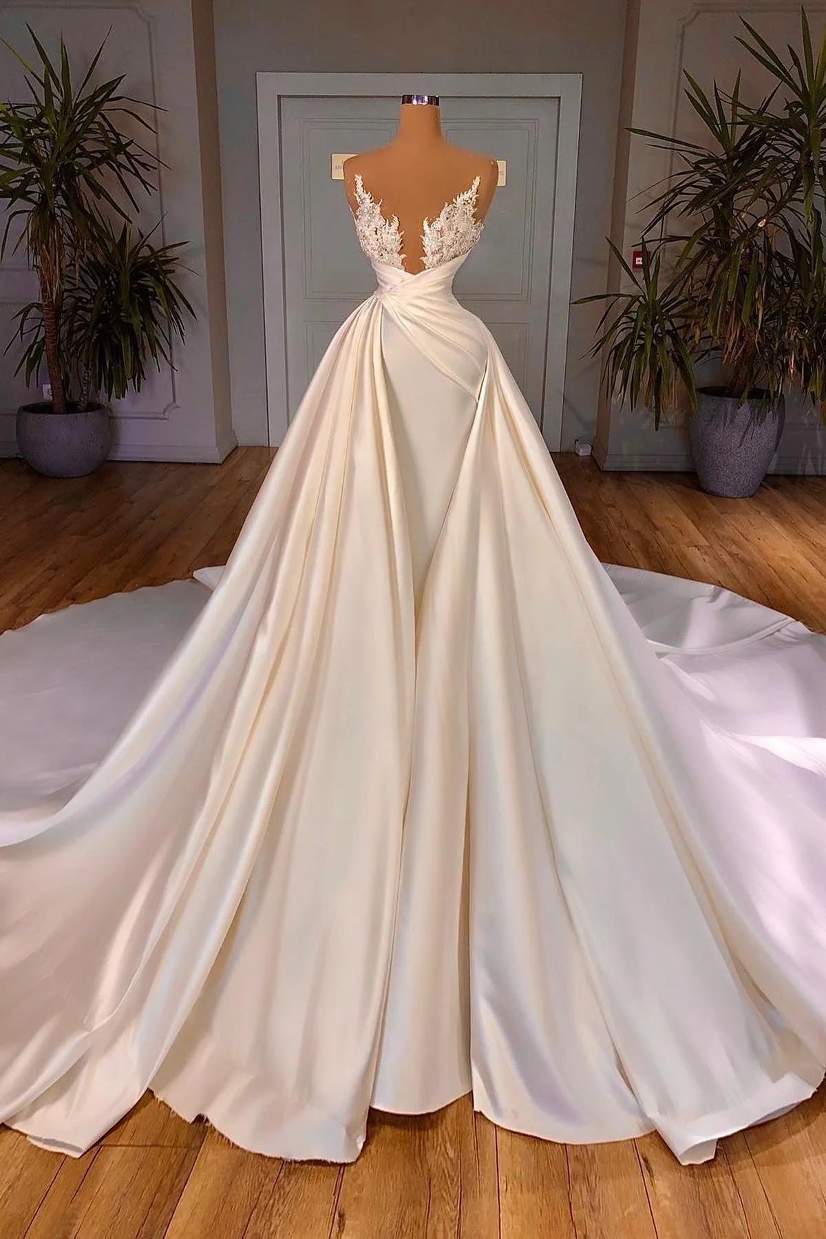 Trendy V-Neck Princess Satin Wedding Gowns TWA133