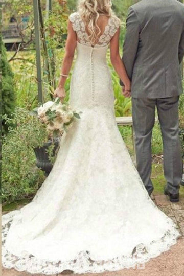 Trendy Mermaid Court Train Lace Country Wedding Gown TWA1382