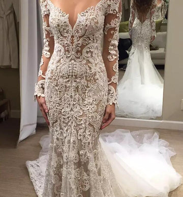 Trendy Long Appliques Lace Mermaid Ivory Wedding Gown TWA1402