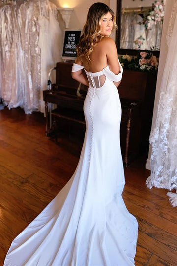 Trendy Off-the-shoulder Satin Mermaid Wedding Gowns TWA141