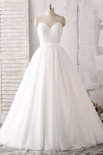 Spaghetti Straps Sweetheart White Satin Wedding Gown TWA1432