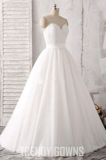 Spaghetti Straps Sweetheart White Satin Wedding Gown TWA1432