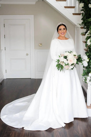 Trendy Satin Long Sleeve Wedding Gowns TWA145