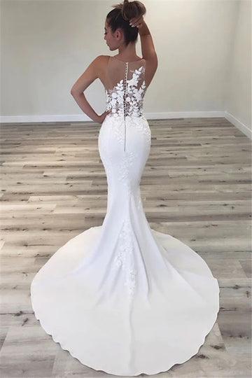 Trendy Lace Applique Sweep Train Mermaid Wedding Gowns TWA149