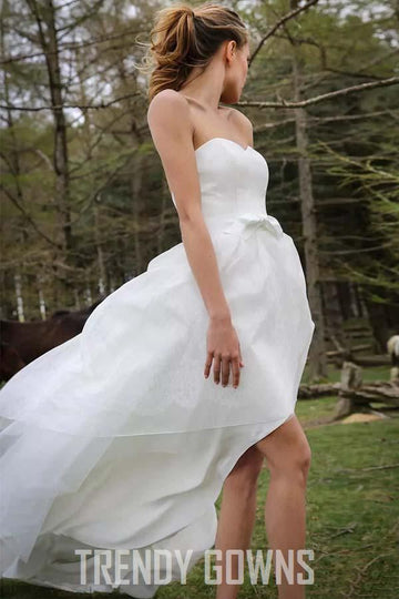 High Low Sweetheart Organza Applique Wedding Gown TWA1502