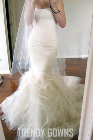 Sweetheart Sweep Train Tiered Mermaid Ivory Wedding Gown TWA1622