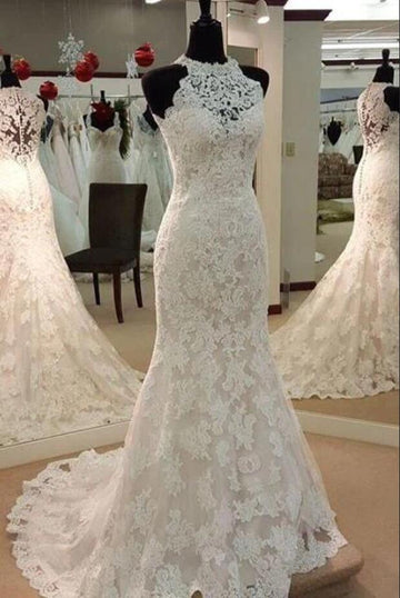 Halter Mermaid Lace Applique Wedding Gown TWA1822