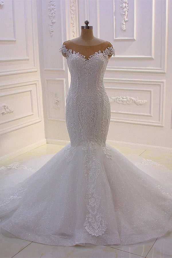 Lace Appliques Illusion Mermaid Wedding Gown TWA188