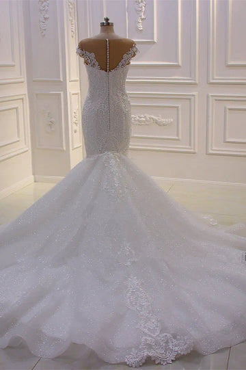 Lace Appliques Illusion Mermaid Wedding Gown TWA188