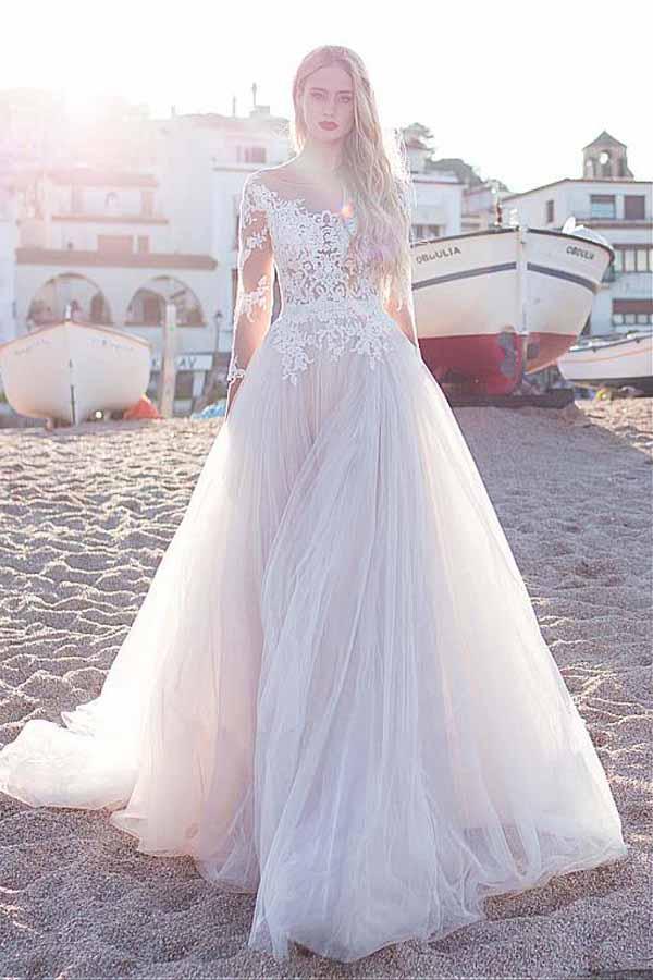 Trendy A-line Wedding Gown with Lace Appliques TWA1882