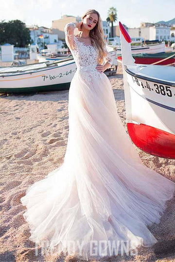 Trendy A-line Wedding Gown with Lace Appliques TWA1882