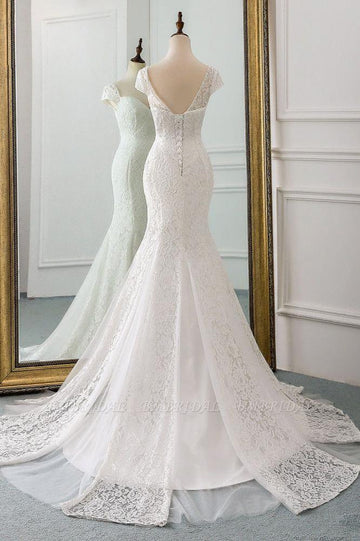 Lace Cap Sleeve Mermaid Wedding Gown TWA189