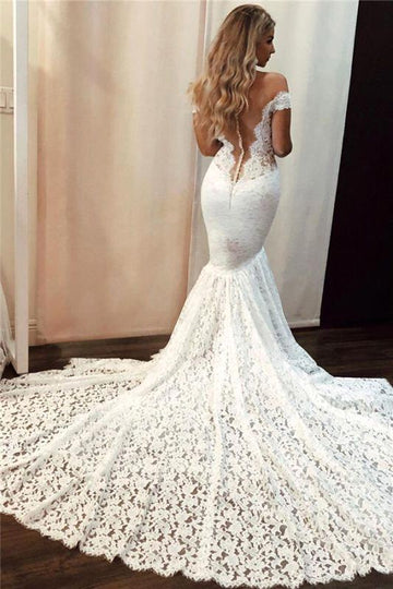 Trendy Off the Shoulder Lace Mermaid Wedding Gown TWA192