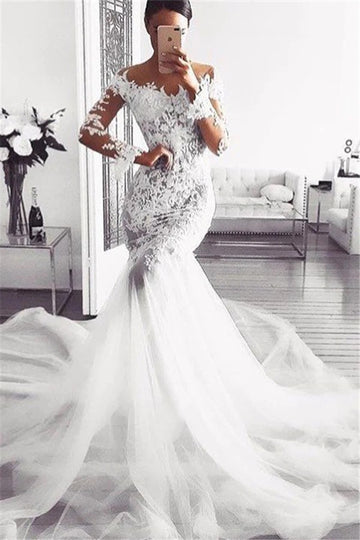 Trendy Long Sleeve Lace Mermaid Wedding Gown TWA201