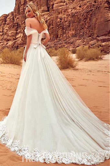 Tulle Off-the-shoulder Lace Appliques Wedding Gown TWA2012