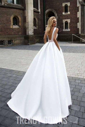 Trendy Princess A-line Satin Ivory Wedding Gown TWA2052