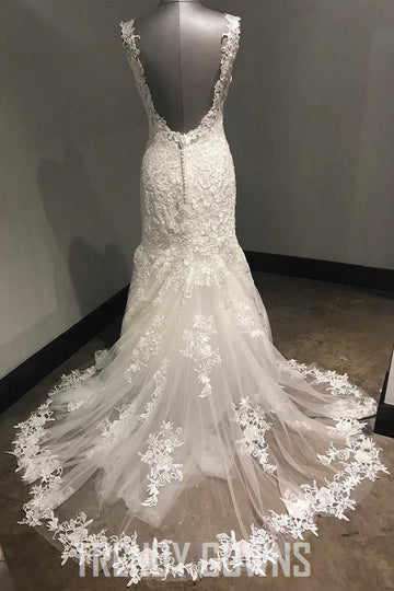 Trendy Ivory Lace Mermaid Wedding Gown TWA2082