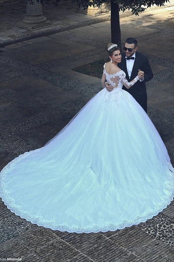 Trendy Long Sleeve Puffy Ball Gown Wedding Gown TWA209