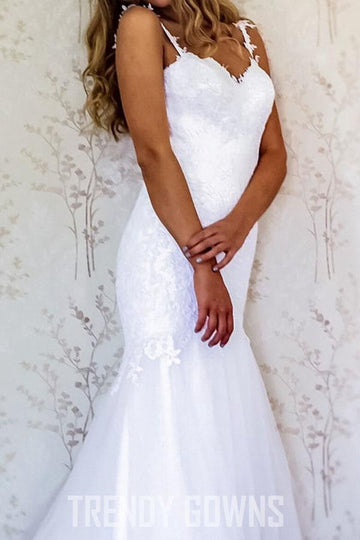 Trendy Straps Mermaid White Bridal Gown TWA2092