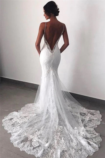 Trendy Spaghetti Straps Lace Mermaid Wedding Gown TWA210