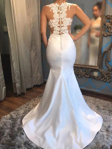 Trendy Satin Lace Mermaid Wedding Gown TWA213