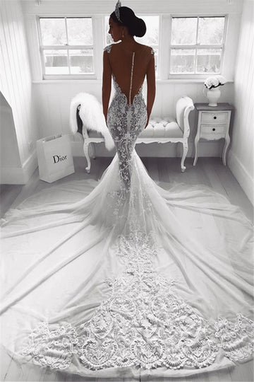 Trendy Straps Lace Appliques Mermaid Wedding Gown TWA216