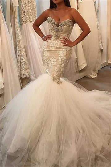 Trendy Sweetheart Beading Lace Appliques Mermaid Wedding Gown TWA217