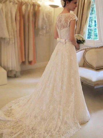 Cap Sleeve Lace A-line Wedding Gown TWA219