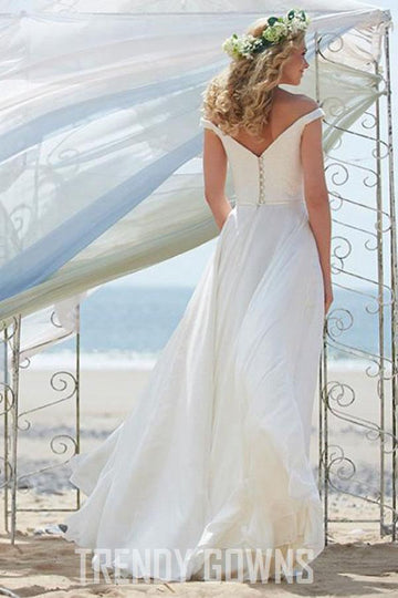 A-Line Off-the-Shoulder Chiffon Beach Wedding Gown TWA2302