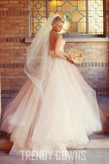 A-line Sweetheart Strapless Pink Long Tulle Wedding Gown TWA2352