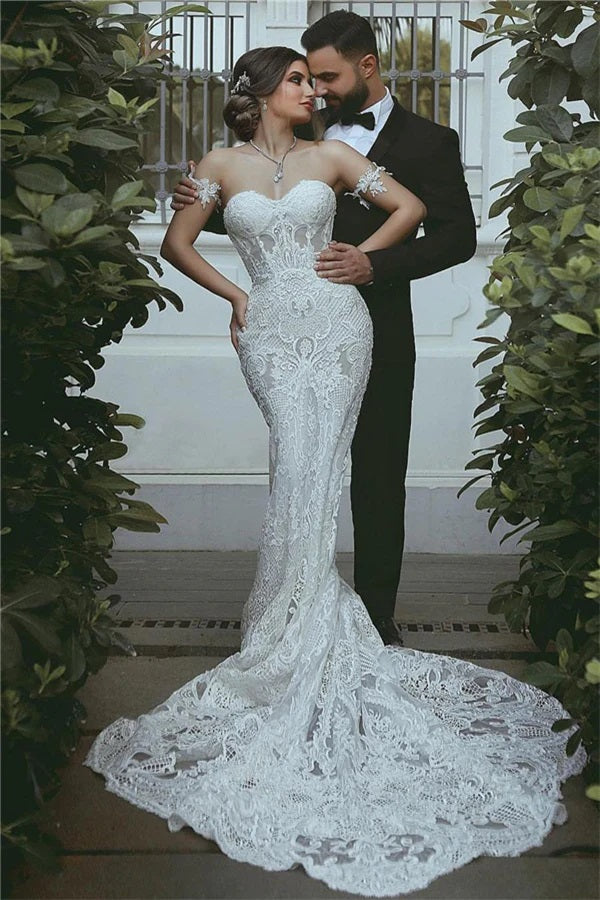 Trendy Sweetheart Lace Mermaid Wedding Gown TWA237