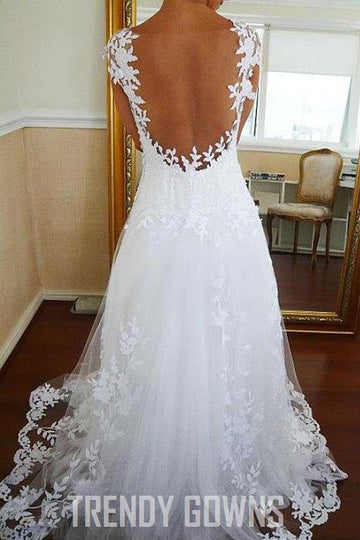 Trendy Tulle Scoop Neckline A-line Lace Appliques Wedding Gown TWA2542