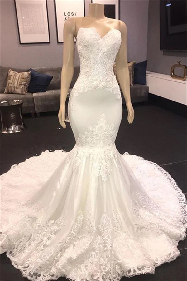 Trendy Sweetheart Mermaid Lace Wedding Gown TWA256