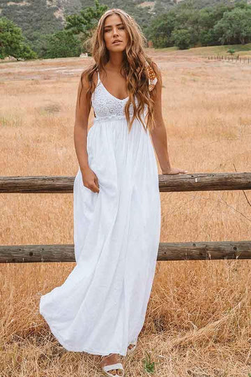 A-Line Scoop Boho Beach Lace Wedding Gown TWA2722