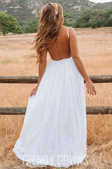 A-Line Scoop Boho Beach Lace Wedding Gown TWA2722