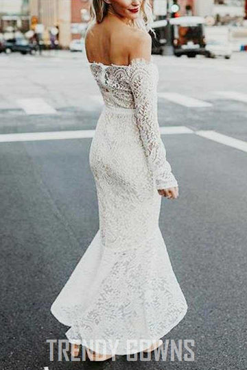 Mermaid Off-the-Shoulder Long Sleeves High Low Lace Wedding Gown TWA2782