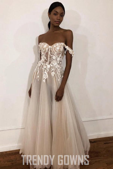 Trendy Off Shoulder Appliques Wedding Gown TWA3632