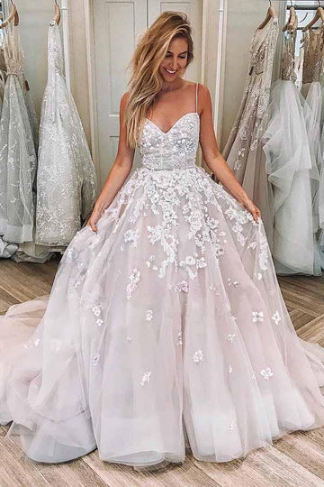 Trendy A-line Straps Sweetheart Appliques Wedding Gown TWA3692