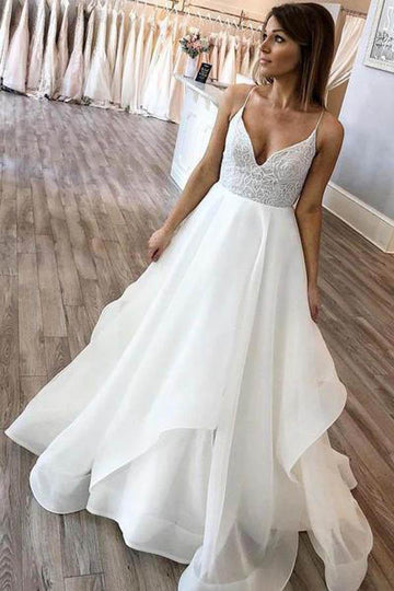 Trendy A-line V-neck Spaghetti Strap Wedding Gown TWA4042