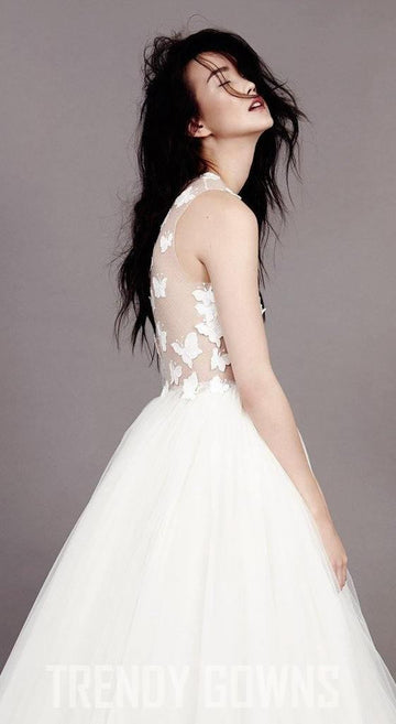 Trendy A-line Butterfly Appliques Tulle Ivory Bridal Gown TWA4212