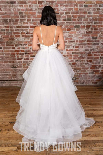 Trendy V-neck Straps Ruffles Satin Wedding Gown TWA4252