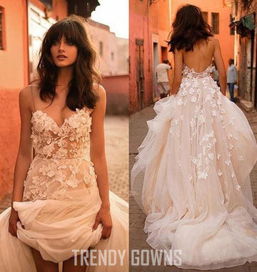 Trendy Straps A-line Brush Train Tulle Bridal Gown TWA4262