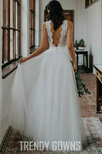 Trendy Lace Tulle Beach Bridal Gown TWA4522