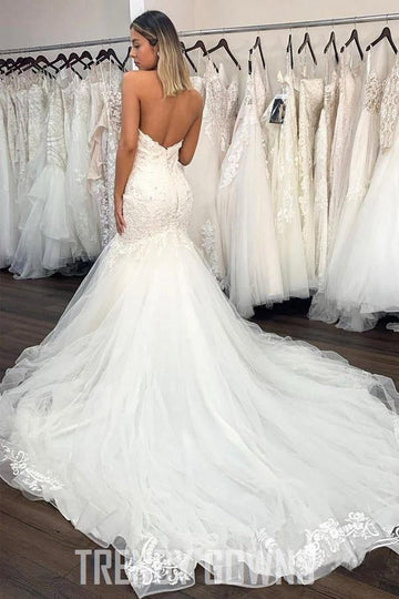 Sweetheart Ruffles Sexy Lace Mermaid Wedding Gown TWA4642