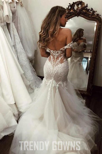 Trendy Off The Shoulder Lace Mermaid Wedding Gown TWA5102