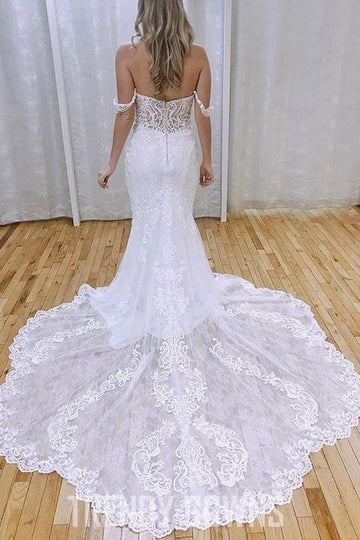 Trendy Mermaid Off the Shoulder Lace Appliques Wedding Gown TWA5272