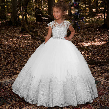 Kids Communion White Lace Ball Party Gowns 5-14 Years TXH114